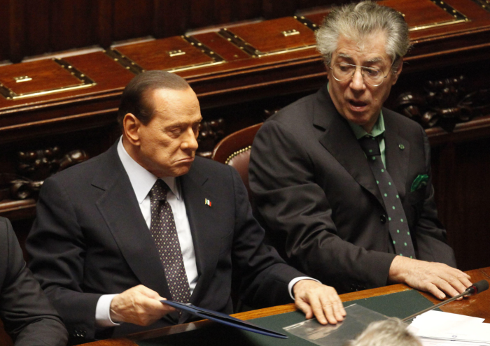 from the left Silvio Berlusconi, Umberto Bossi